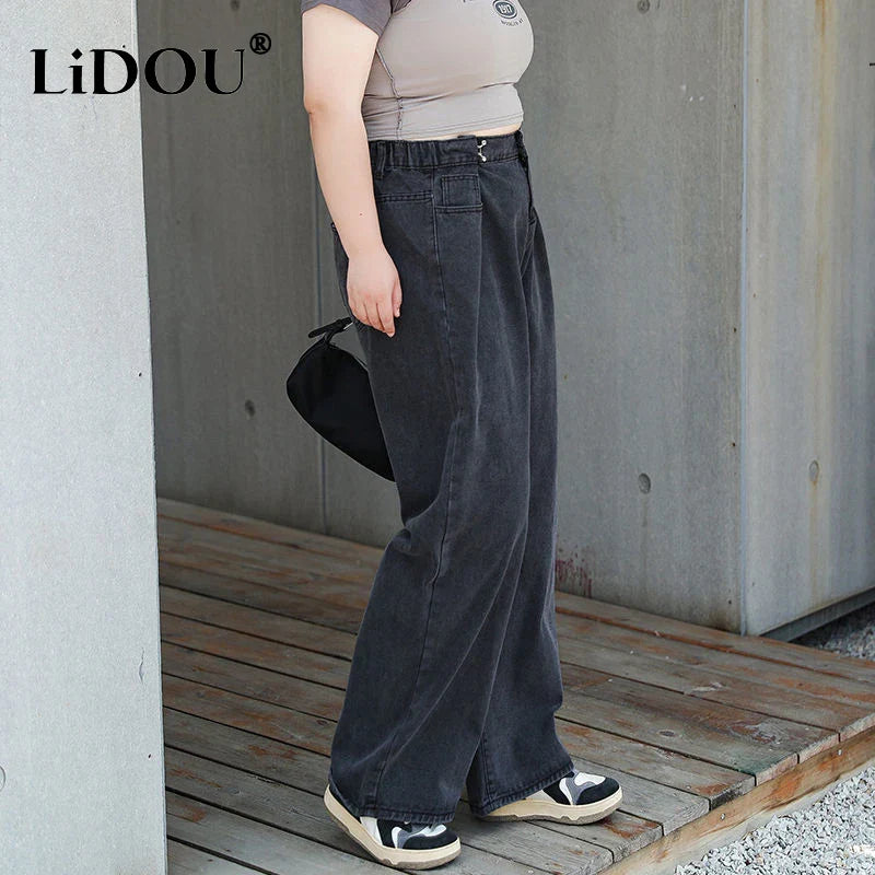 2023 Spring Autumn New Fashion Generous Straight Pants Plus Size Pants Women High Waist Trousers Drape Streetwear Loose Bottom