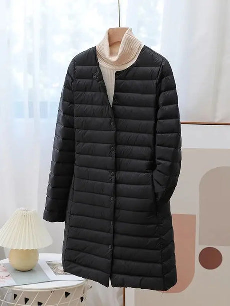 Women Winter Coat 2023 New Autumn Ultra Light Duck Down Jackets O-neck Long Sleeve Puffer Overcoat Windproof Outwear Warm Liner