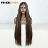 FREEDOM Synthetic Lace Frontal Wig For Women 38 Inch Long Straight Ombre Brown Red Ginger Hightlight Lace Front Wigs Cosplay Wig