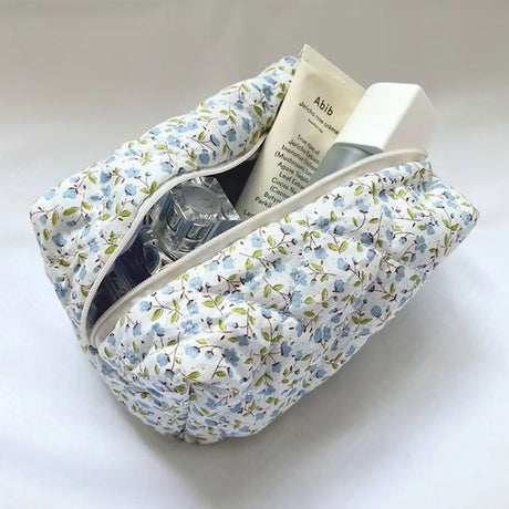 1PC Flower Printed Puffy Quilted Zipper Makeup Bag Storage Organizer Toiletry Handbag Cosmetic Pouch Large Travel Cosmetic Bag