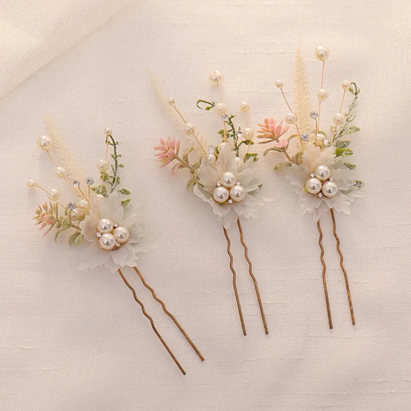 3pcs White Flower U Shaped Hairpin Pearl Elegant Hair Clips Hair Jewelry Accessories For Women Wedding Head Ornaments Hairpins