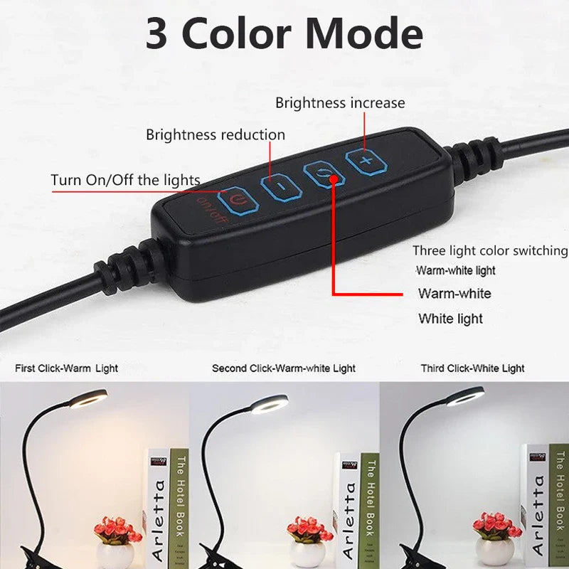 5x 30x Flexible Clamp-on Table Lamp with LED Light Third Hand Soldering Tool Desk Clamp USB Magnifier Welding/Reading Table Lamp