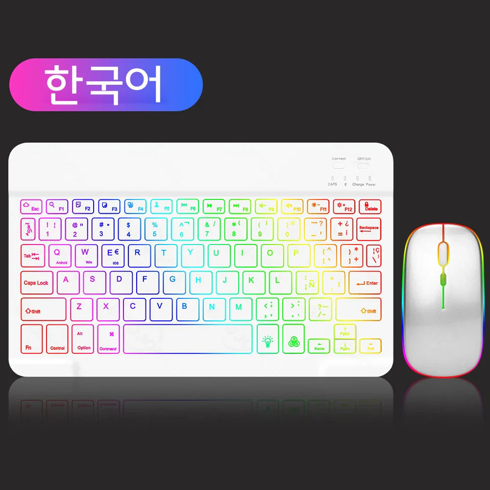 EMTRA Backlit Backlight Bluetooth Keyboard Mouse For IOS Android Windows For iPad Portuguese keyboard Spanish keyboard and Mouse