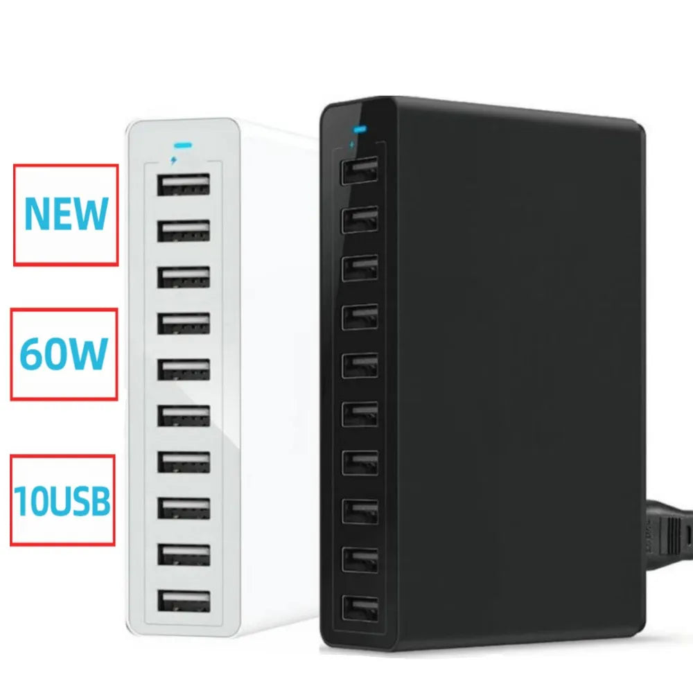 60W 10Port USB Charger for iPhone iPad Kindle Samsung Xiaomi Charging Station Dock Multi USB Charger Desktop Mobile Phone Charge