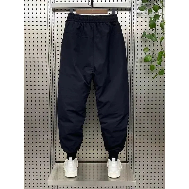 Men Clothing Winter New Warm Down Cotton Thickened Overalls Men Pockets Cotton Pants Bunched Feet Harem Pants Pantalones Hombre