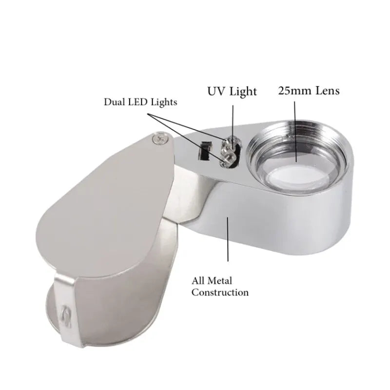 High Magnification Jewellery Magnifier Antique Appreciation Handheld With Led Money Inspection Light 40x Pocket Magnifier