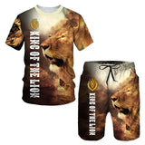 2023 Men T-shirt Set Tracksuit Training Wear Lion Pattern T-Shirt Shorts Casual Suit Oversized 2 Piece Set Sports Men Clothes