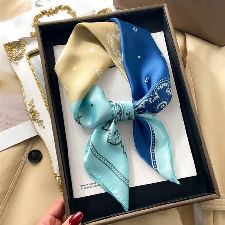 2023 Fashion Wraps Satin Hijab Luxury Square Scarf for Women Hair Bands Ribbon Headband Silk Shawl Neckerchief Female Bandana