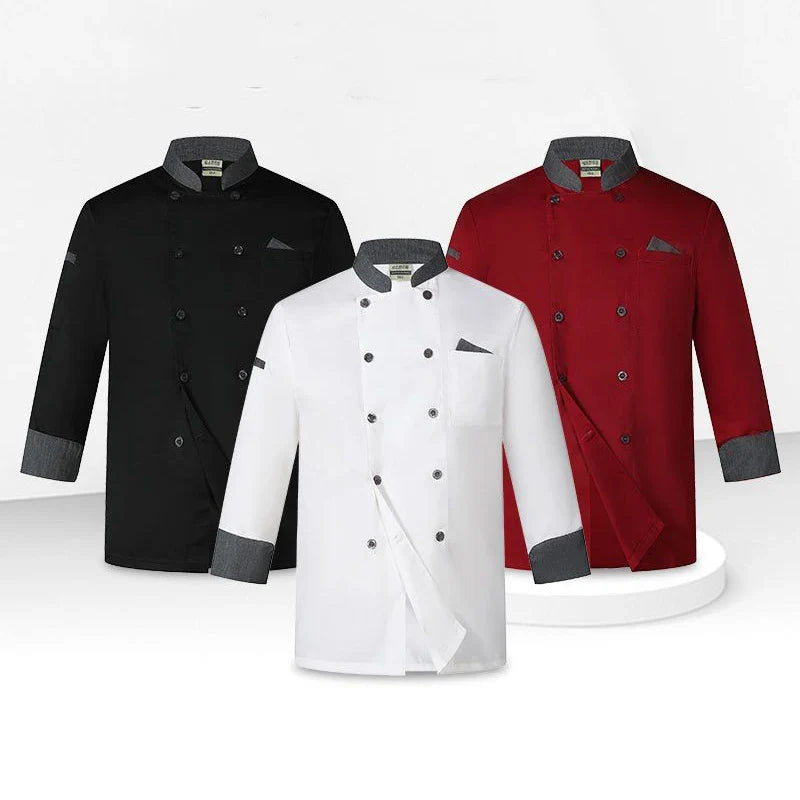 black Chef Jacket long Sleeve chef uniform Cook Coat Chef T-shirt Baker Work Uniform Waiter Restaurant Hotel Clothes women Logo