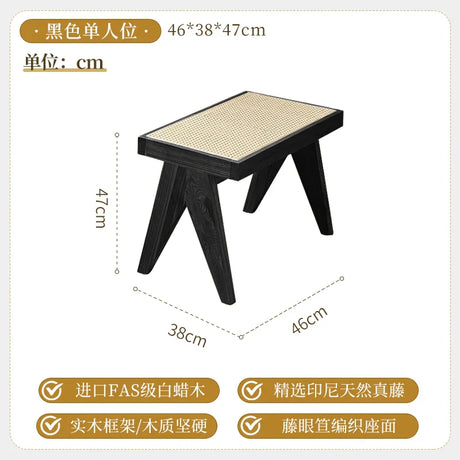 Solid Wood Rattan Home Shoe Changing Stool Modern Nordic Homestay Rattan Chair Simple Tailstock Dining Table Bench