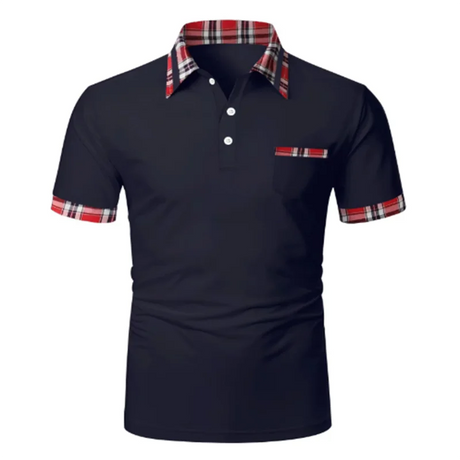 New men's short-sleeved plaid color matching button pocket T-shirt Polo shirt Fashion casual breathable color changing shirt