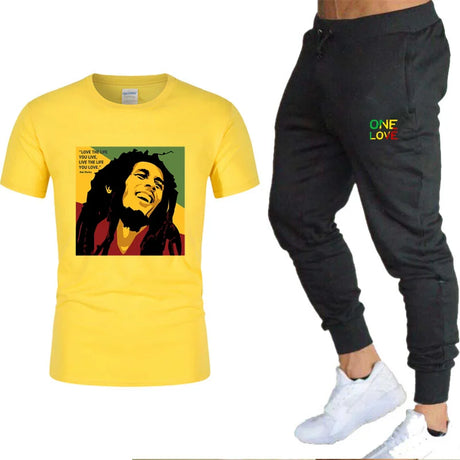 Ladies/Men's T-shirt Bob Marley Legend Reggae One Love Printed Sweatshirt Summer New Fashion Short Sleeve + Pants Suit Clothing