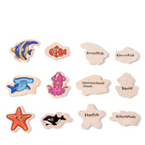 Montessori Wooden Magnetic Fishing Toys for Baby Cartoon Marine Life Cognition Fish Games Education Parent-Child Interactive