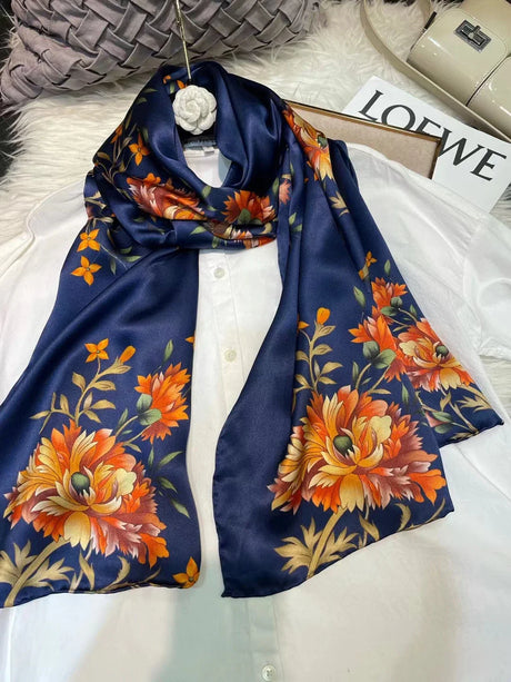 [BYSIFA] New Luxury Pure Silk Scarf Shawl Women Spring Autumn Long Scarves Ladies Brand 100% Silk Neck Scarf Foulard 175*52cm