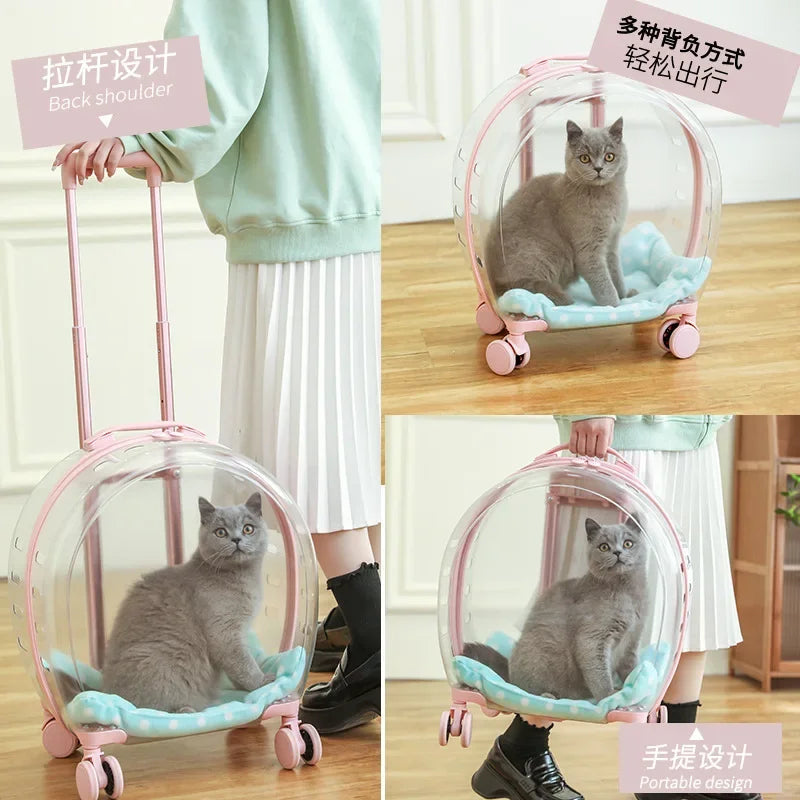 Pink Pet Carrier Trolley for Pet Travel Outdoor Transport Pets Trolley Case Carry Cart for Small Medium Dogs Cats Pet Supplies