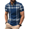 Men Business Shirt Stylish Men's Plaid Striped Shirt with Zipper Lapel Detail Slim Fit Short Sleeve Business Top for Summer Soft