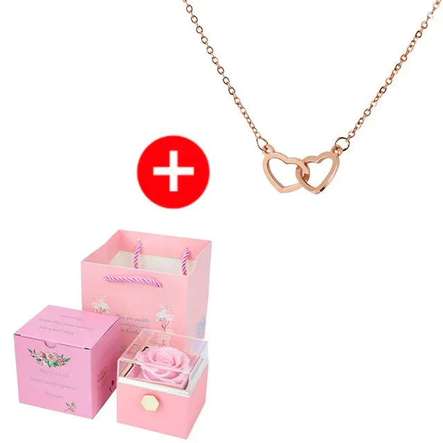 2024 New Valentine Eternal Rose Jewelry Ring Box Rotate Wedding Pendant Necklace Storage Case for Women Girlfriend