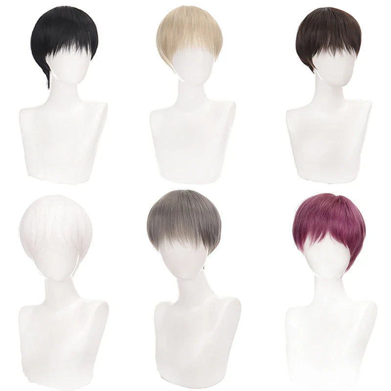 MANWEI Fashion Men Short Wig Light Yellow Blonde Synthetic Wigs With Bangs For Male Women Boy Cosplay Costume Anime Halloween