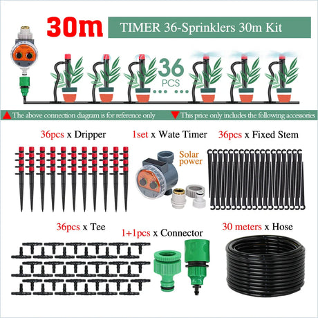 50-5M Garden 13cm Sprinkler Drip Wateing Systems Smart Timer 1/4“ Hose Automatic Irrigation Equipment for Greenhouse Bonsai Yard