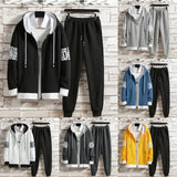 Spring Autumn Men Sets Zipper Hoodies+Pants Set Gym Sportswear Suit Male Casual Elastic Waist Sweatpants Solid Loose Tracksuit