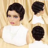 Short Finger Wave Wig Brazilian Human Hair Wig for Black Women Brown Blonde Short Ocean Wave Wig Peruca Burgundy Pixie Cut Wigs