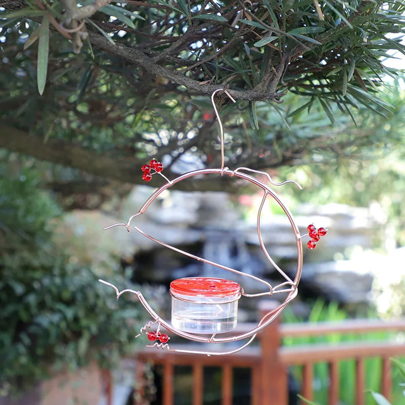 Metal Red Berries Hanging Hummingbird Feeder Detachable Bird Water Drinker For Outdoors Courtyard Patio Garden Yard Decoration