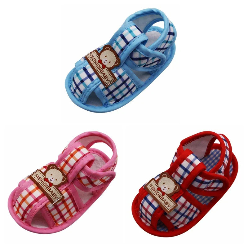 Baby Sandals Toddler Boy Girl Bear Pattern Hollow Sandals Cotton Infant Soft Sole Shoes First Walker Anti-slip Shoes