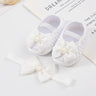 0~18M Cute Bowknot Newborn Baby Shoes Headband Set Anti Slip Toddler Infant First Walker Baby Girls Newborn Soft Sole Pink Shoes