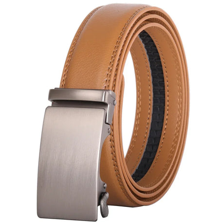 Plyesxale Brown Leather Belt Men 2024 Automatic Buckle Mens Belt For Jeans Vintage Style Mens Belts Luxury Ceinture Homme B9