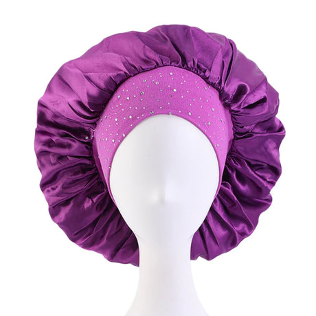 New Women Rhinestone Satin Silky Bonnet Elastic Band Night Caps Shower Cap Head Wrap Brimmed Nightcap Beauty Salon Hair Care Hat