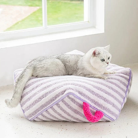 Bed for Cats Purple Pet Products Stripes Goods Things Dog Mat Accessories All Basket Beds Houses and Habitats Accessory Kitten