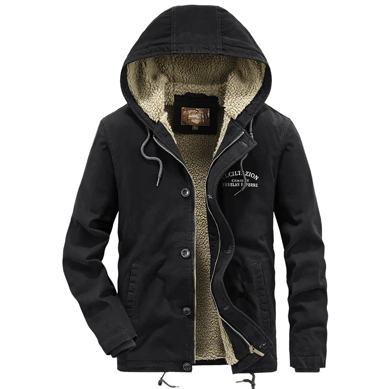 Men's Denim Jacket Casual Winter Pure Cotton Military Jacket Thicken Hooded Cargo Coat Parkas Men Streetwear jaqueta masculina