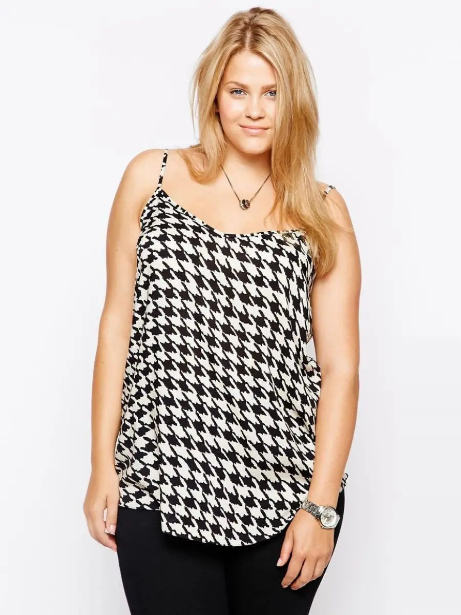 Plus Size Sexy Houndstooth Print Cami Tops Women Loose Black And White Casual Tank Female Large Size Camisole 5XL 6XL 7XL 8XL