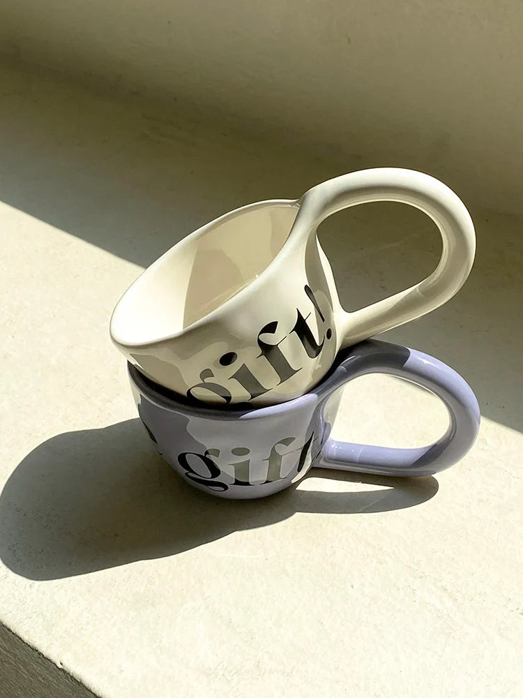 350ml Large Capacity Ceramic Mug Hand Pinched Big Ears Home High Value Water Cup Milk Coffee Cup Couple Pair Gift Cup