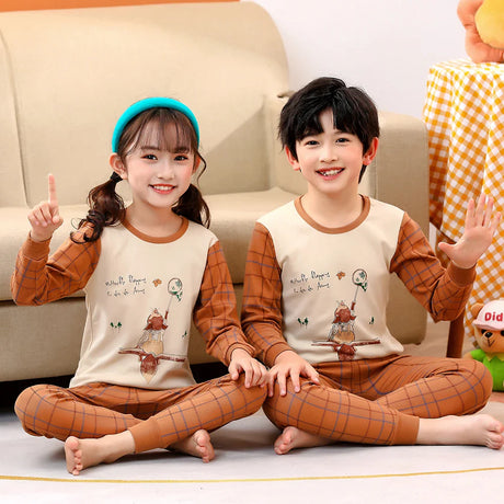 Autumn Cotton Sleepwear Sets for Children Baby Girls Lovely Heart Pajamas 2Pcs Long Sleeve Shirts+Pants Loungewear Kids Clothing