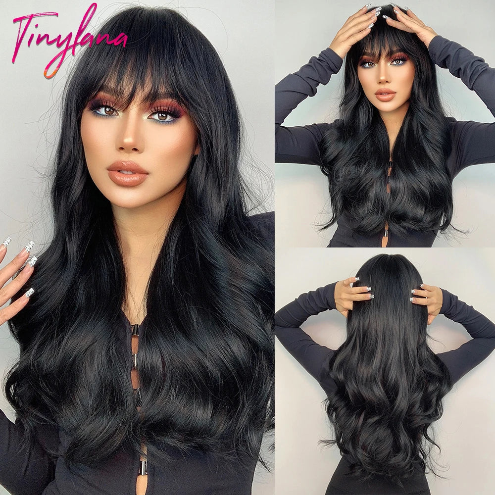 Long Curly Orange Brown Ombre Synthetic Wavy Wigs with Bangs Ginger Cosplay Party Wig for Women Afro Natural Hair Heat Resistant