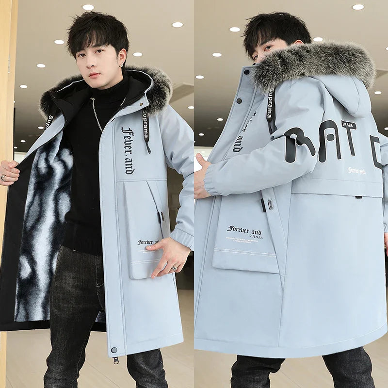 Winter Jacket Men Thicken Warm Parka Men Casual Long Outwear Hooded Fur Collar Jackets Fashion Print Coat Parkas High Quality