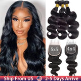 Body Wave Bundles With Closure Brazilian Hair Weave Bundles With Closure Frontal Human Hair Bundles With 4X4 5x5 Lace Closure