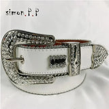 Rhinestone Belts for Women Luxury Diamond Strap Cowgirl Cowboy Bling Crystal Pin Buckle Studded Mens Belts