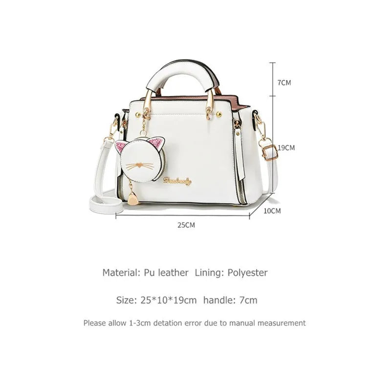 Vento Marea Summer Women Bag Side 2023 New Pu Leather Cute Cat Totes Design Ladies Shoulder Purse & Handbag Sweet White Shoulder