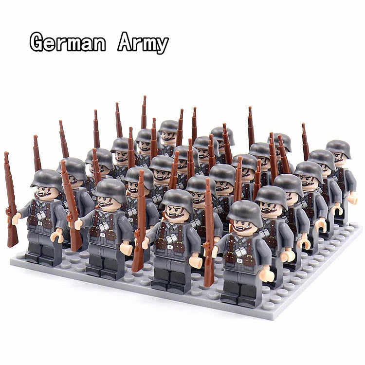 WW2 24pcs Military Army Soldier Soviet US UK German France Building Blocks Set Model Bricks Action Figures Weapon Toys Kids Gift