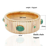 25mm Wide Spring Chain Bracelet For Woman Copper Bangle Natural Stone Malachite Bohemia Exquisite Gold Color Fashion Jewelry