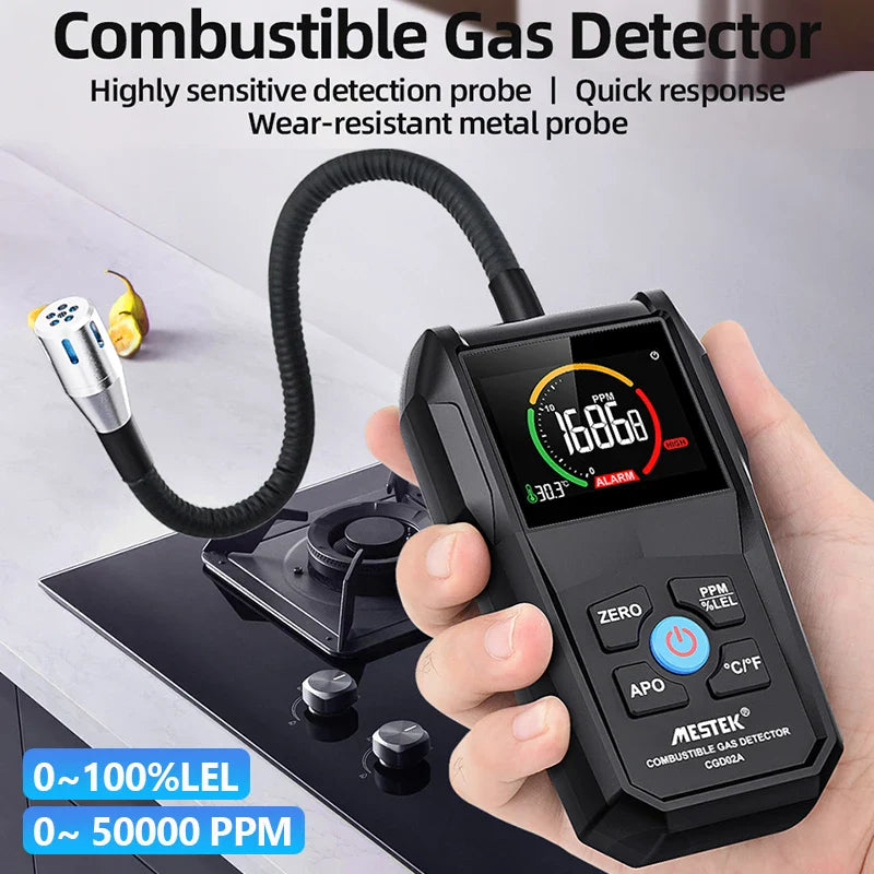 CGD02A Combustible Gas Detector Analyzer 50000 PPM 100% LEL Gas Leak Detector LCD Screen Sound and Light Alarm Gas Analyzer