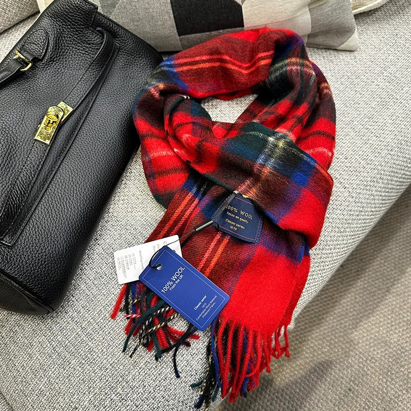 British Classic High Quality Australian Wool 100% Plaid Scarf Men Women Autumn Winter Warm Striped Shawl Wrap Cashmere Blankets