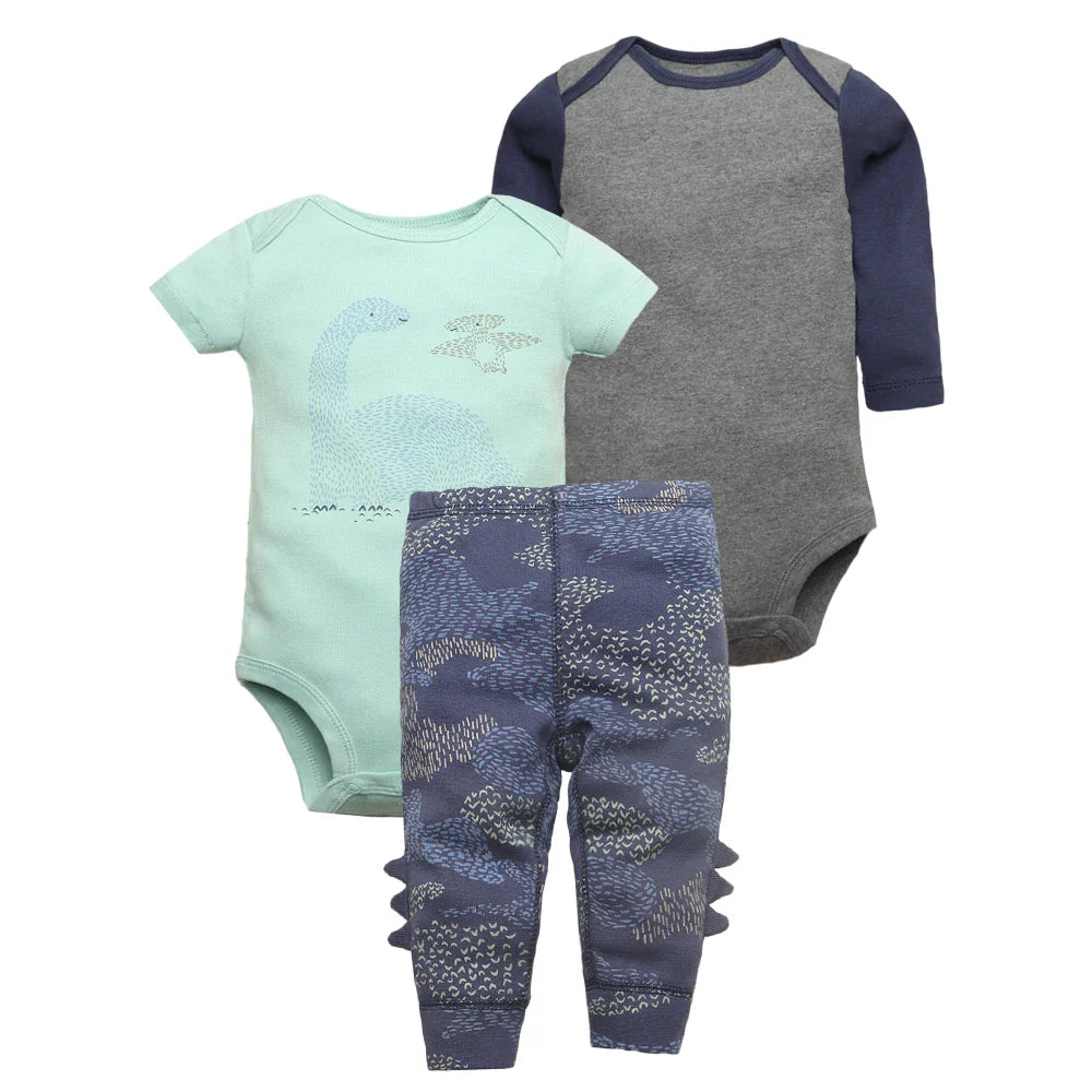 3PCS Baby Bodysuits+Pants Cotton Newborn Baby Boy Clothes Summer Cartton Kids Clothing Sets 0-24 Moth Bebe Jumpsuit