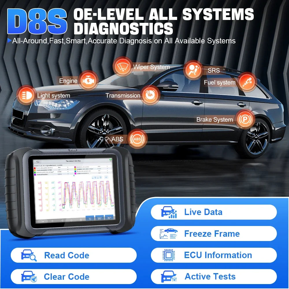 XTOOL D8S All System Car Diagnostic Tools ECU Coding Active Test Key Programmer 38 Service Topology Mapping  With CAN FD DOIP