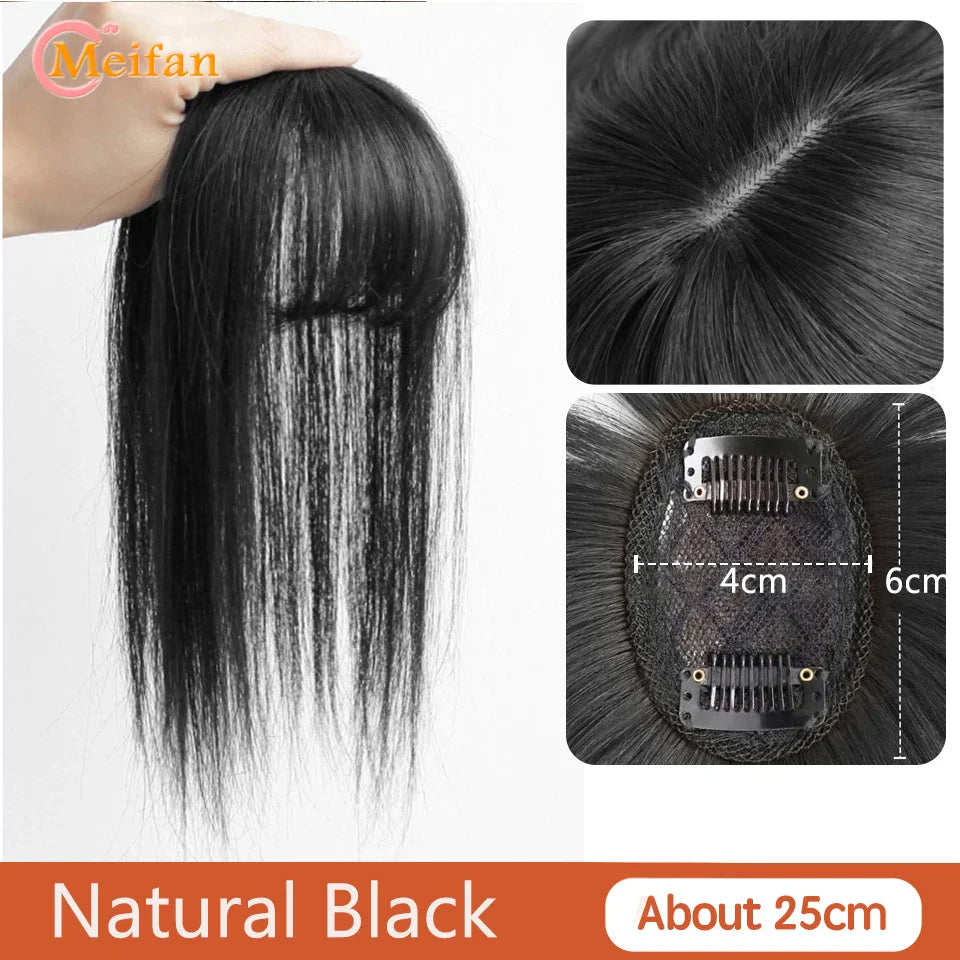 MEIFAN Middle Part Fake Bangs Fringe Synthetic Topper Hairpiece Clip-In Bang Extension Natural Invisible Clourse Hairpiece Women