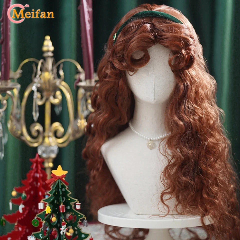 MEIFAN Long Lolita Ombre Harajuku Wig With Bang Red Blue Wave Curly Cosplay Wig Heat Resistant Synthetic Jellyfish Head Wigs