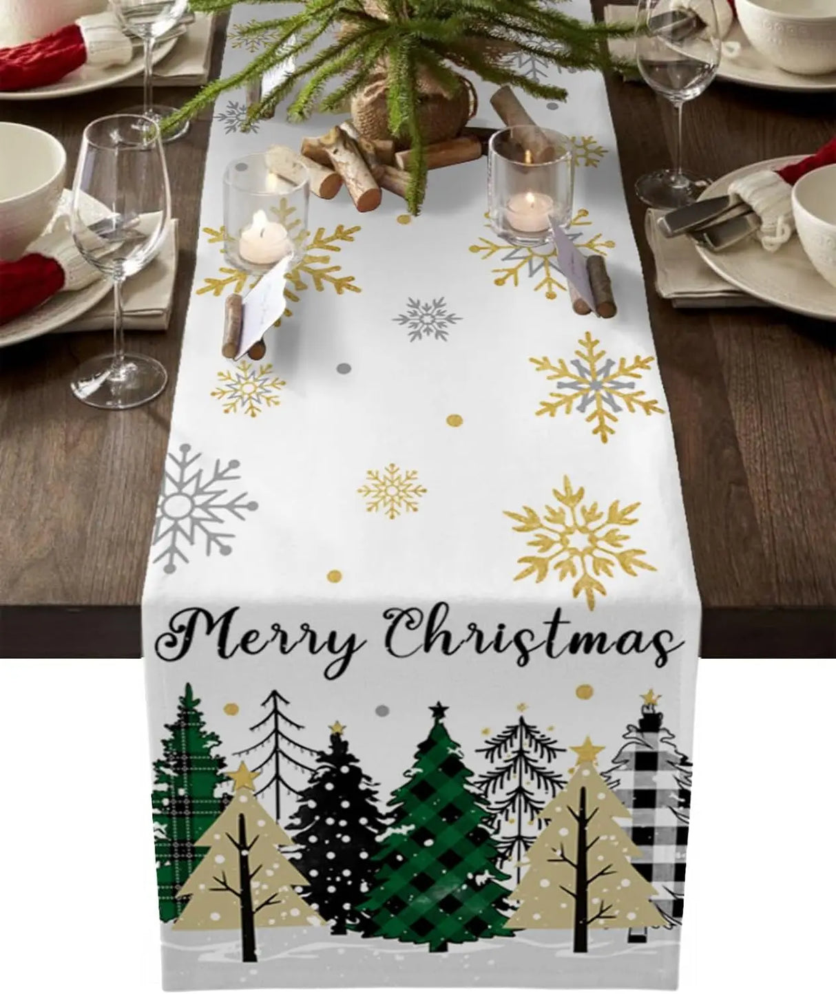 Christmas Snowflake Forest Linen Table Runners Dresser Scarves Table Decor Winter Xmas Dining Table Runners Christmas Decoration