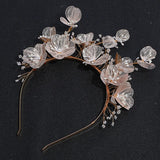 SLBRIDAL Handmade Baroque Copper Flower Pearls Wedding Hair Accessories Bridal Headband Hair Clip Barrettes Set Women Jewelry